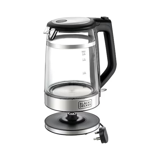 Black+Decker 2200W Double Wall Glass Kettle Clear and Black 1.7 Liter