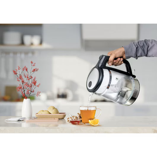 Black+Decker 2200W Double Wall Glass Kettle Clear and Black 1.7 Liter
