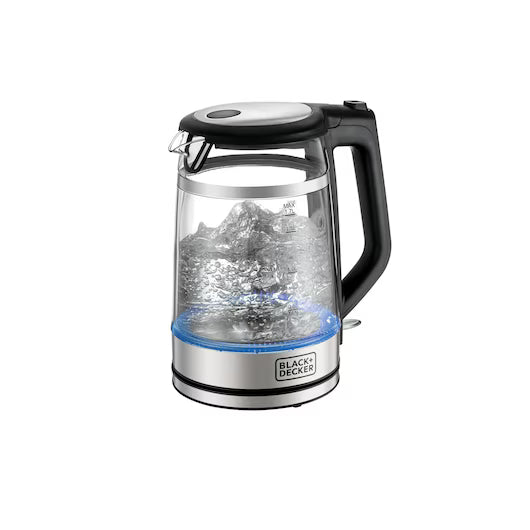 Black+Decker 2200W Double Wall Glass Kettle Clear and Black 1.7 Liter
