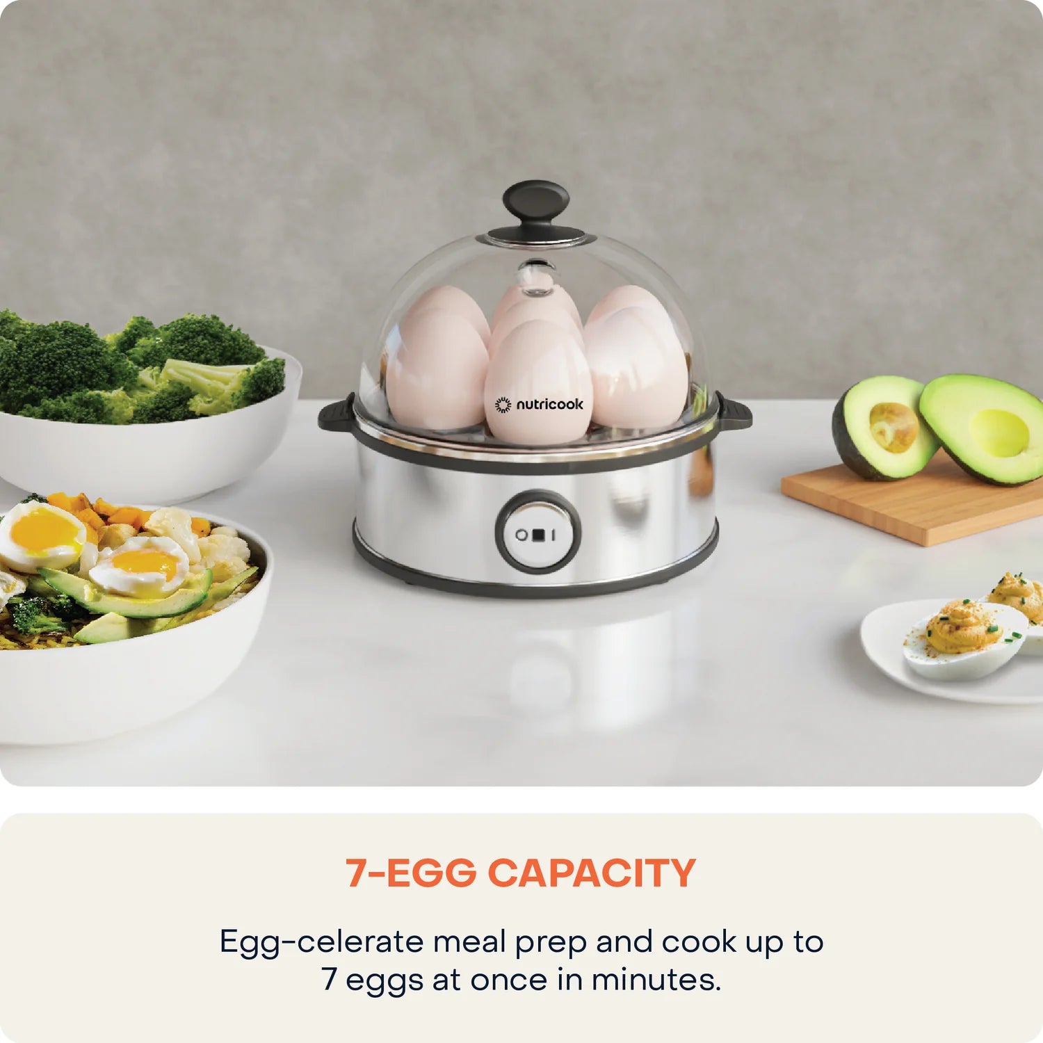 Nutricook Rapid Egg Cooker ، إيقاف تلقائي ، 360 وات ، فضي