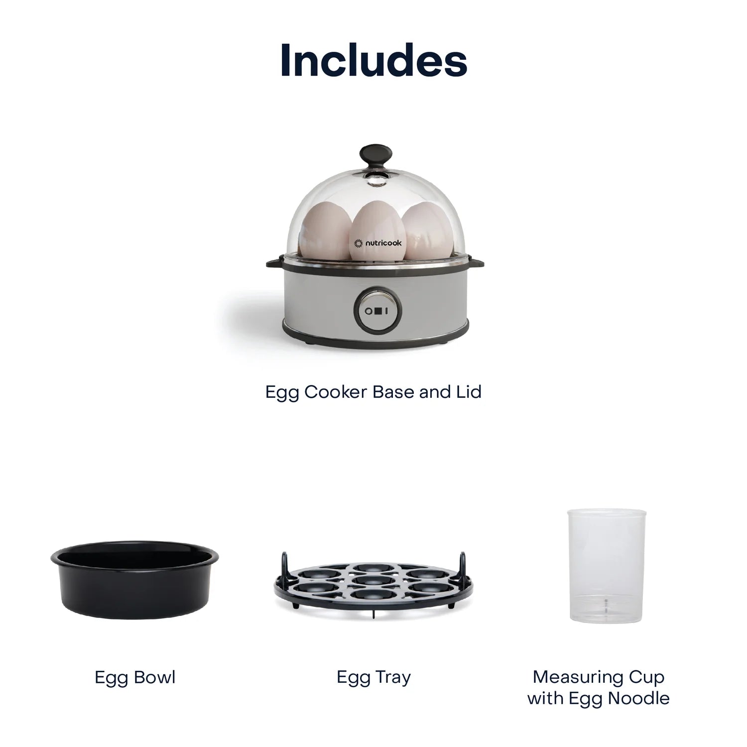 Nutricook Rapid Egg Cooker ، إيقاف تلقائي ، 360 وات ، فضي