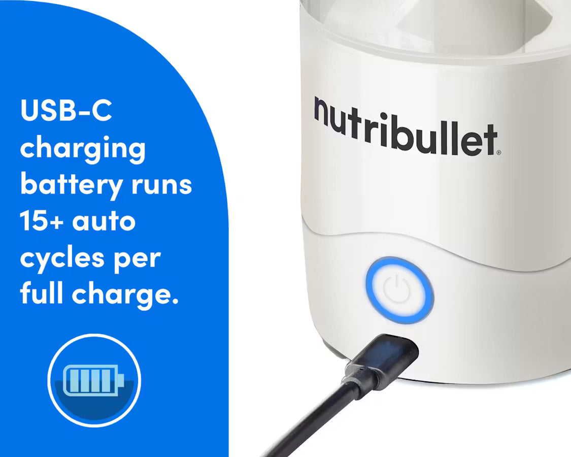 خلاط Nutribullet محمول سعة 475 مل لاسلكي للعصائر والمشروبات، قلاب مقاوم للتسرب للشرب، أبيض