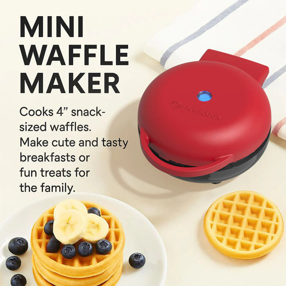 Nutricook Mini Waffle Maker NC-WM100R | 10cm Ceramic Coating | Red