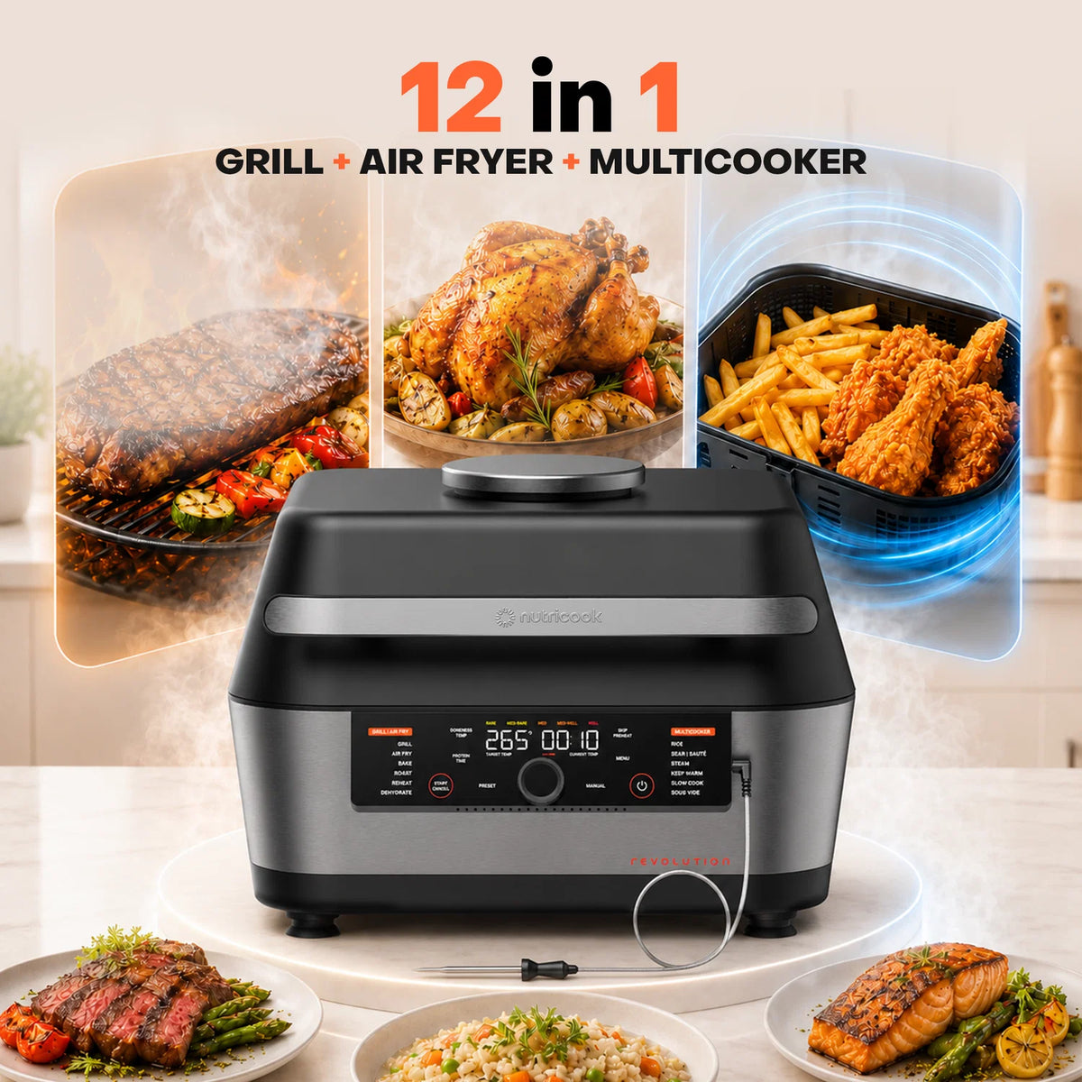 Nutricook Revolution 12-in-1 Grill, Air Fryer & Multicooker