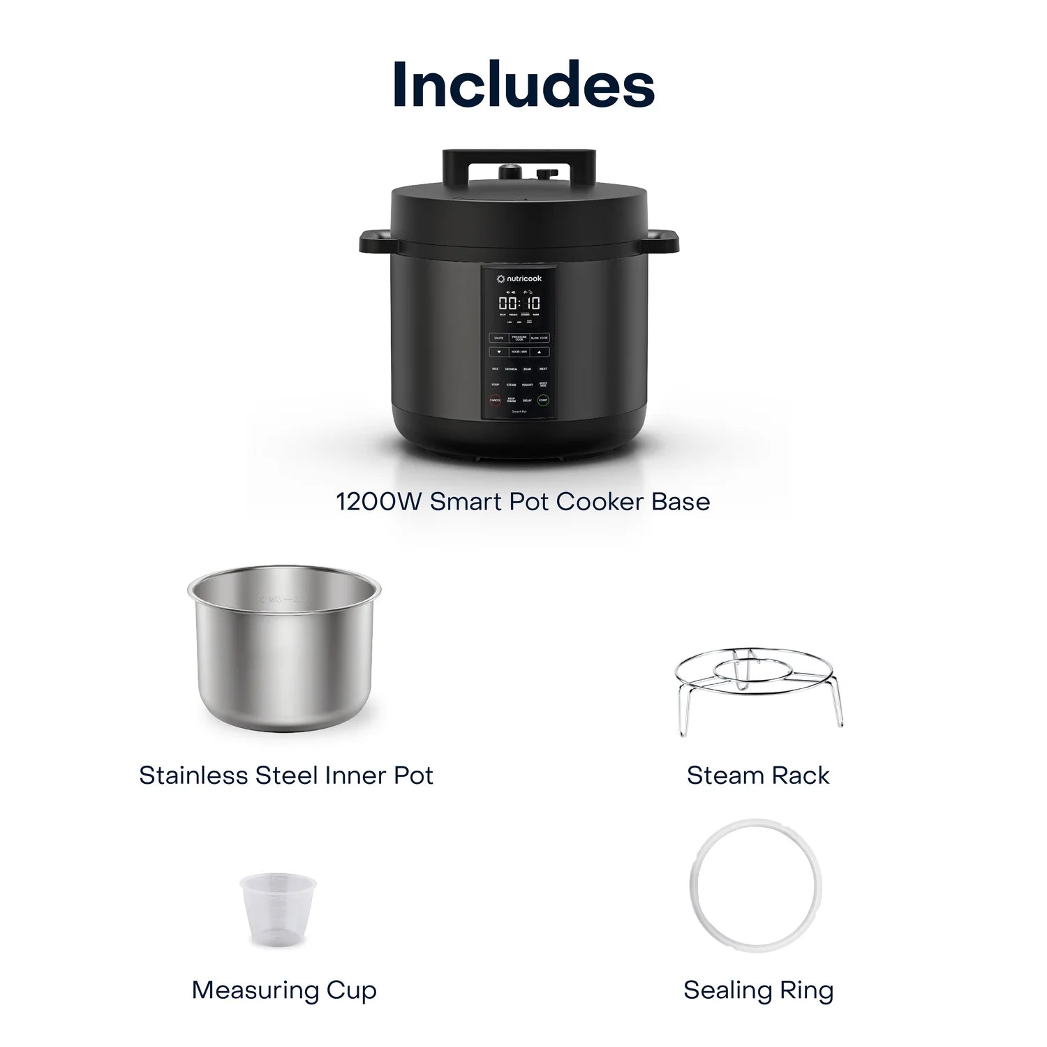 Nutricook Smart Pot 2 8L | 9-in-1 Electric Pressure Cooker with 12 Smart Programs | 1200W