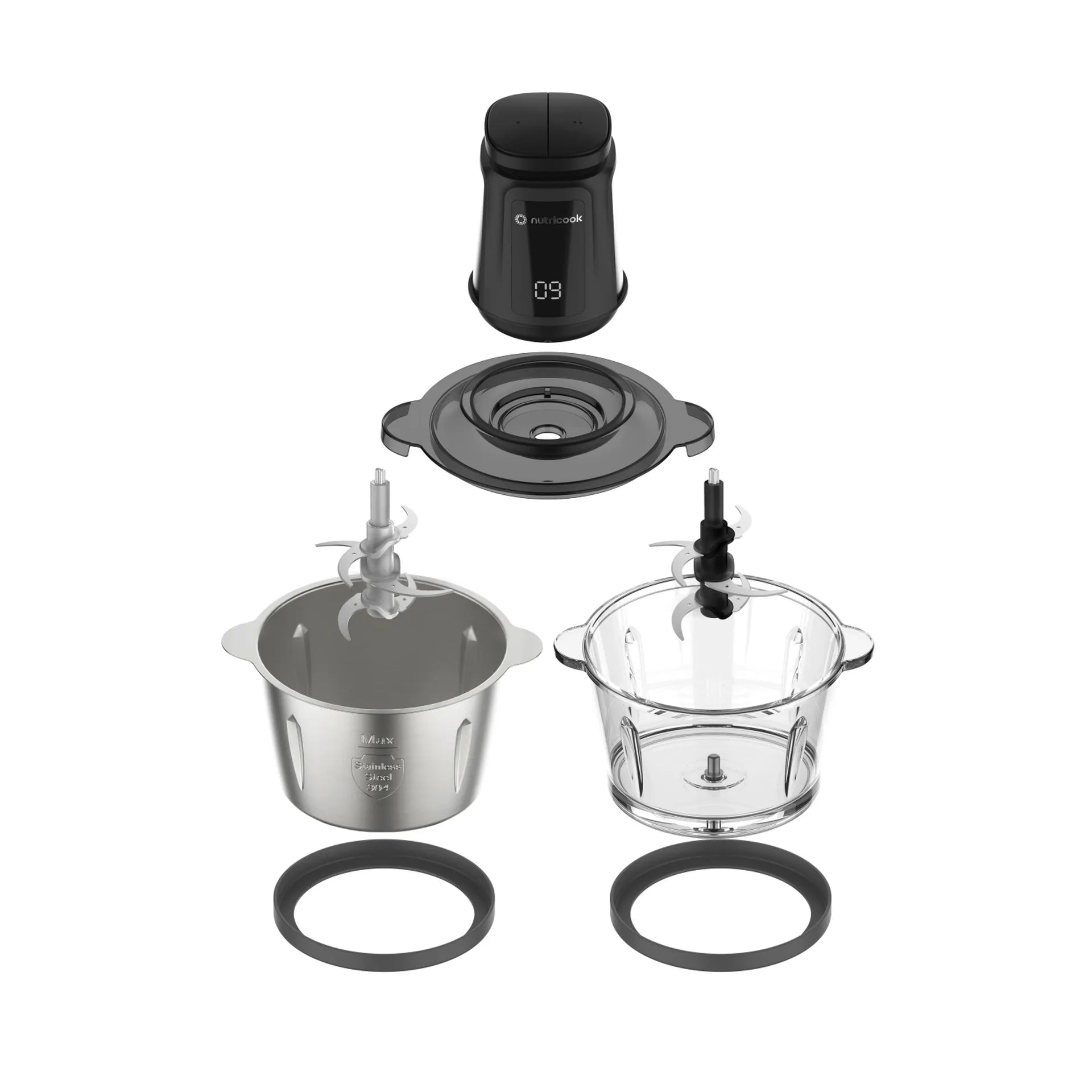 Nutricook Glass Chopper & Mincer -500W, Dual 3L Bowls, 4 Detachable SS Blades