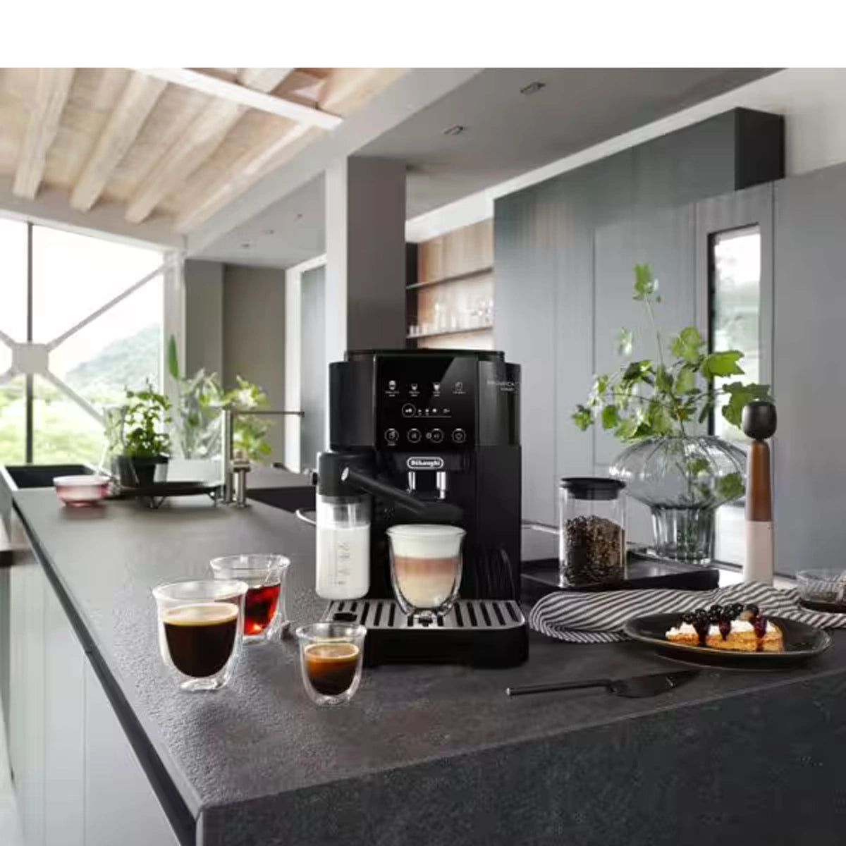 Delonghi Espresso Machine Magnifica Start 15-bar 1.8L capacity with Coffee Grinder Milk Tank Black