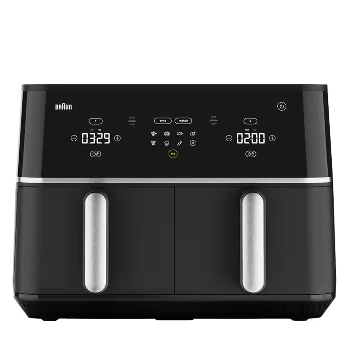 Braun Air Fryer 10 L, 2400 W Dual Baskets, Digital Touch Screen, Black Braun Air Fryer 10 L, 2400 W Dual Baskets, Digital Touch Screen, Black