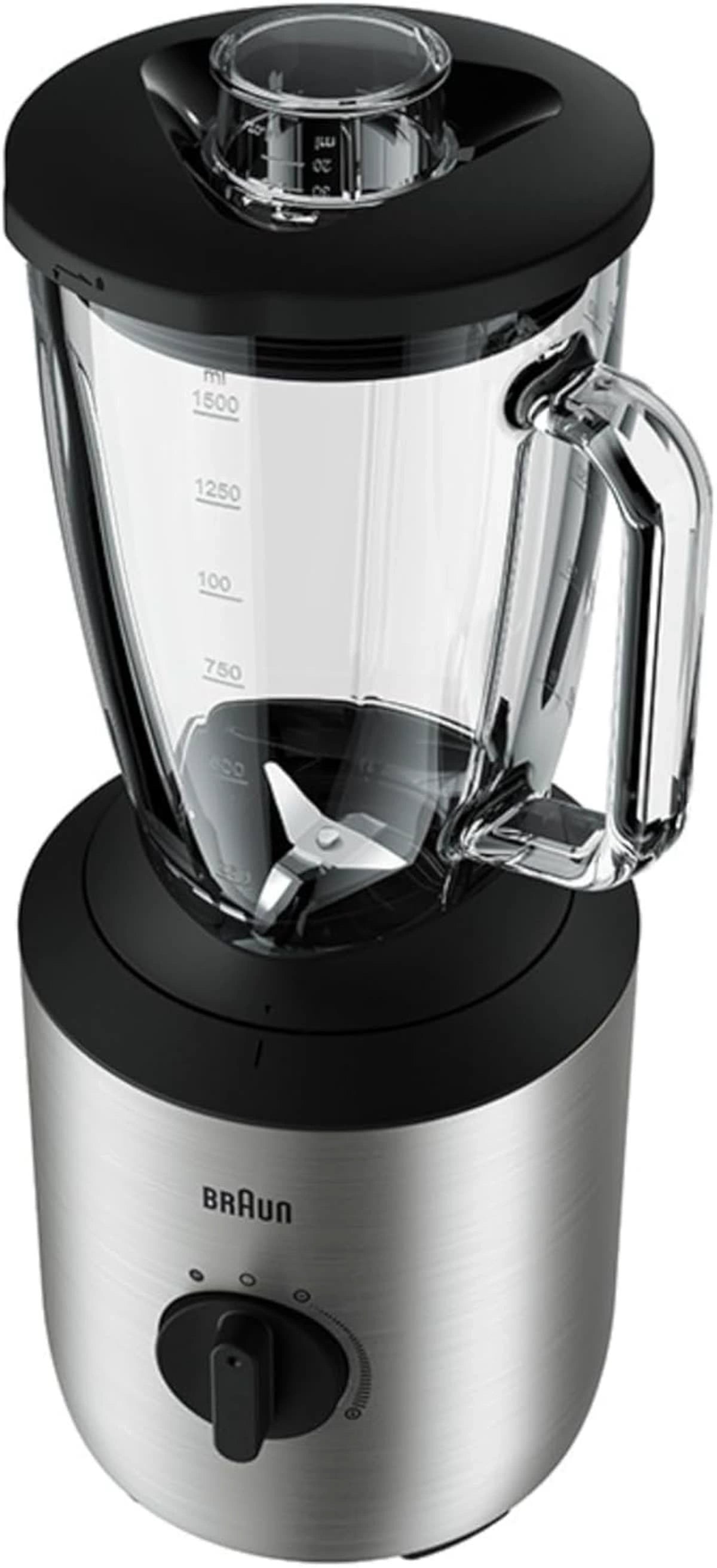Braun Blender 800 W Variable Speed Dial + Pulse, 1.5 L, Glass, With 2 Smoothie To Go Cups, Silver