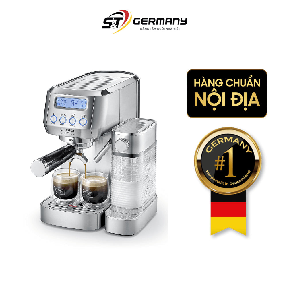 Caso Gourmet Latte Espresso Machine,  20 Bar ULKA Pump, Cup Heat Plate, 1 or 2 Cups, With practical cleaning and descaling function, Removable, transparent water tank (1.3 l) and milk container (700 ml)