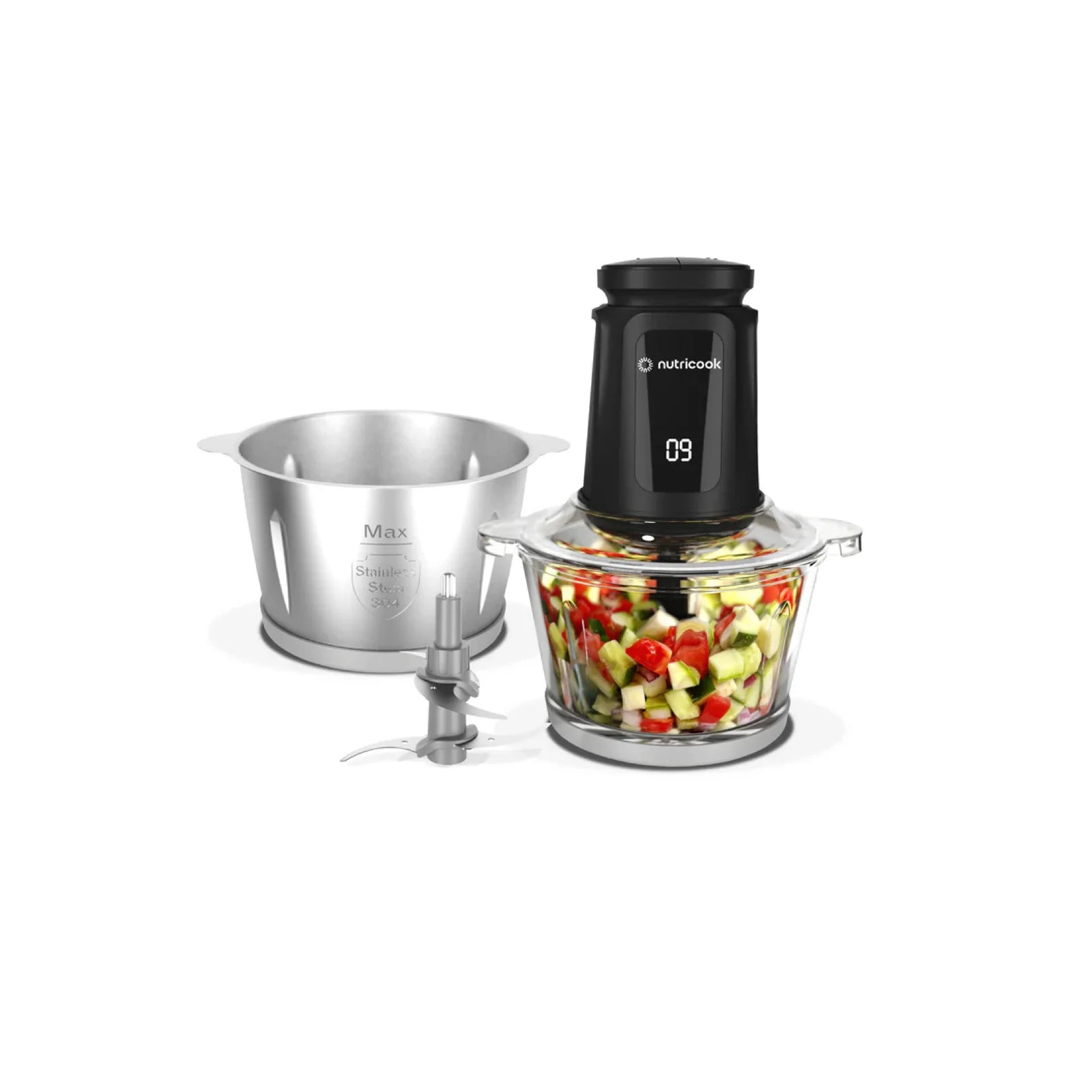 Nutricook Glass & SS Chopper & Mincer 2L , 500 W Black Nutricook Glass & SS Chopper & Mincer 2L , 500 W Black