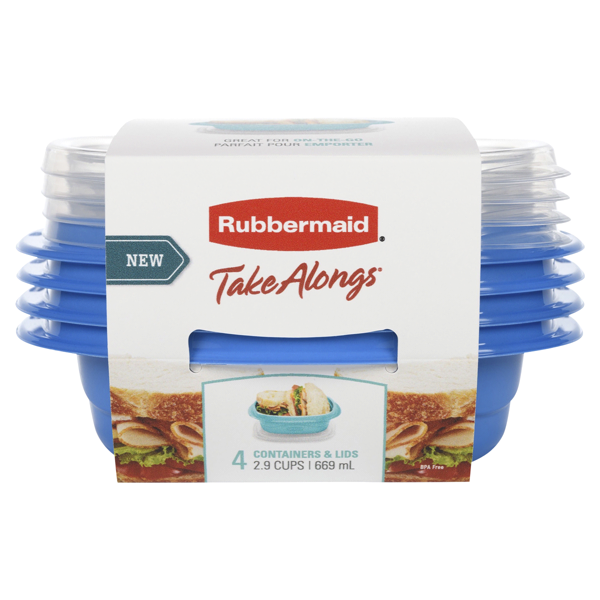 Rubbermaid Takealongs Sandwich Food Storage Container, 669 ml (4 Pack) - Whole and All