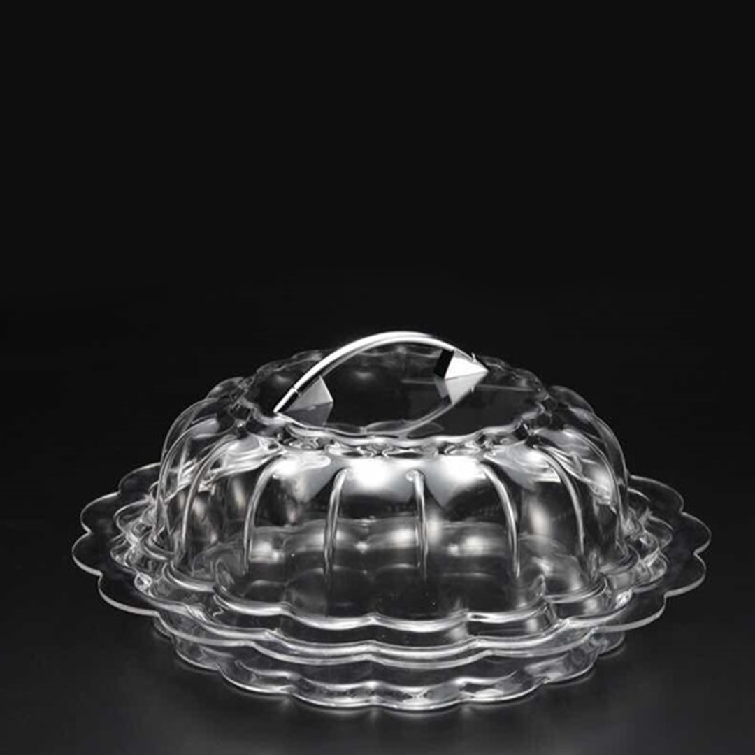 Vague Cake/Bread Platter W Cover Transparent - Whole and All