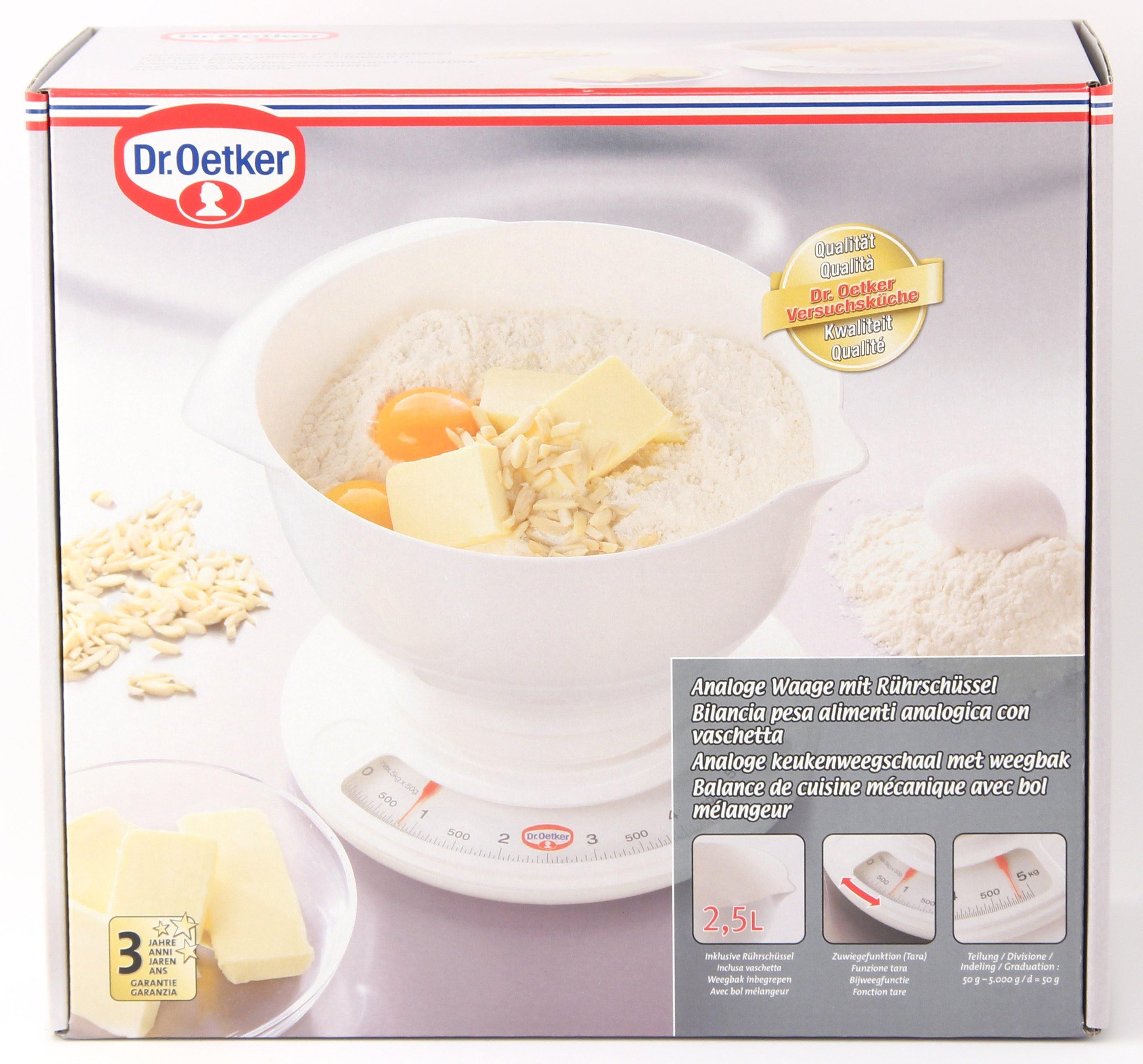 Dr. Oetker Analogue Baking Scales With Mixing Bowl, White, Baking Scale: 21.5X7 Cm, Bowl: 26X11.5 - Whole and All