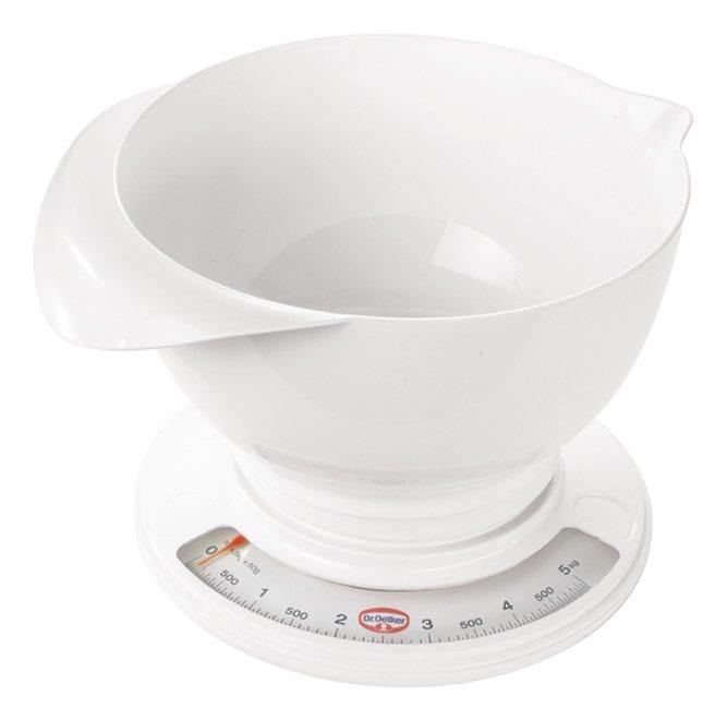 Dr. Oetker Analogue Baking Scales With Mixing Bowl, White, Baking Scale: 21.5X7 Cm, Bowl: 26X11.5 - Whole and All