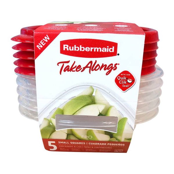Rubbermaid Takealongs Small Square Food Storage Container, 298 ml (5 Pack) - Whole and All
