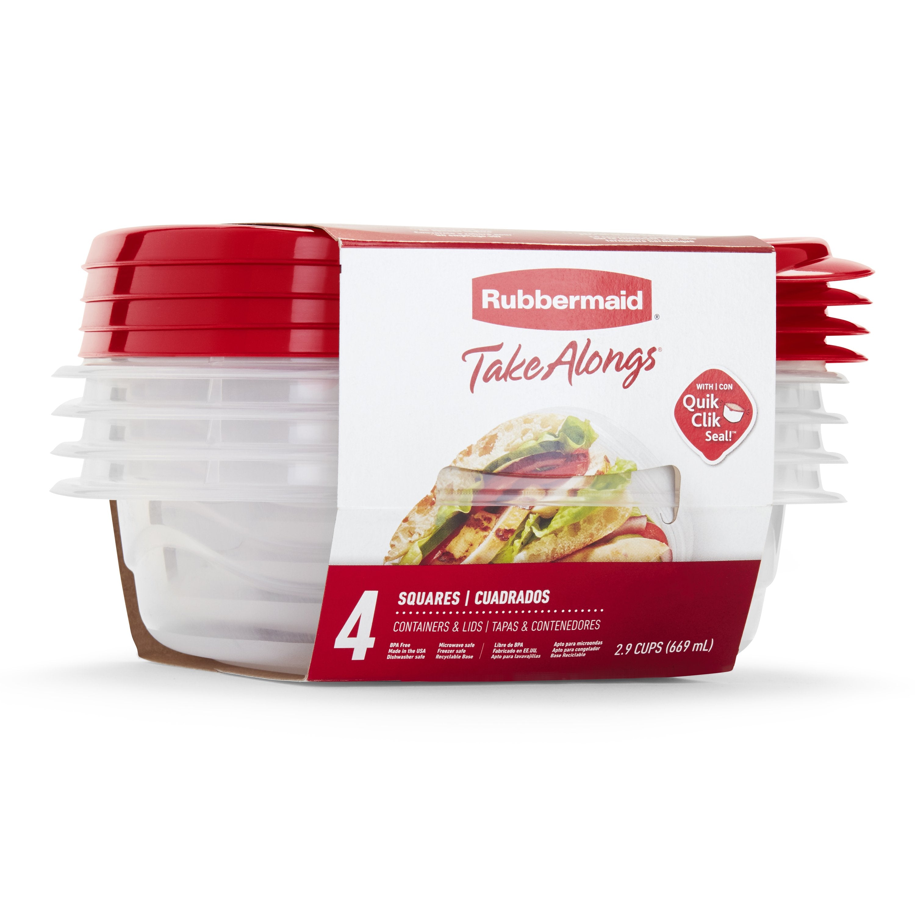 Rubbermaid TakeAlongs Square Food Storage Container, 669 ml (4 Pack) - Whole and All