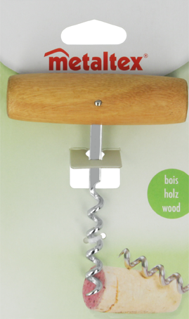 Metaltex Nickel Plated Corkscrew, Wooden Handle, Carded