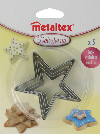 Metaltex Stainless Steel Set Of Cookie / Bread Cutters ''Star Shape'', Blistercard, 4 / 5 / 6 / 7 / 8 Cm