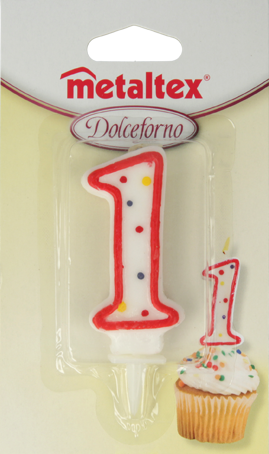 Metaltex Plastic Numeral Birthday Candle ''Digit 1'', Blistercard, 7 Cm
