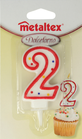 Metaltex Plastic Numeral Birthday Candle ''Digit 2'', Blistercard, 7 Cm