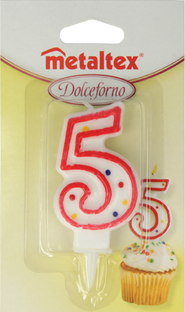 Metaltex Plastic Numeral Birthday Candle ''Digit 5'', Blistercard, 7 Cm