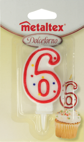 شمعة عيد ميلاد بلاستيكية من ميتالتكس '' رقم 6 '' ، بطاقة بليستر كارد ، 7 سم
