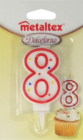 Metaltex Plastic Numeral Birthday Candle ''Digit 8'', Blistercard, 7 Cm
