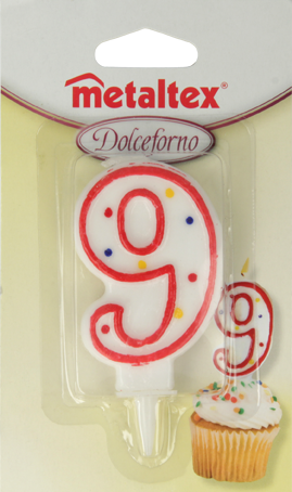 Metaltex Plastic Numeral Birthday Candle ''Digit 9'', Blistercard, 7 Cm