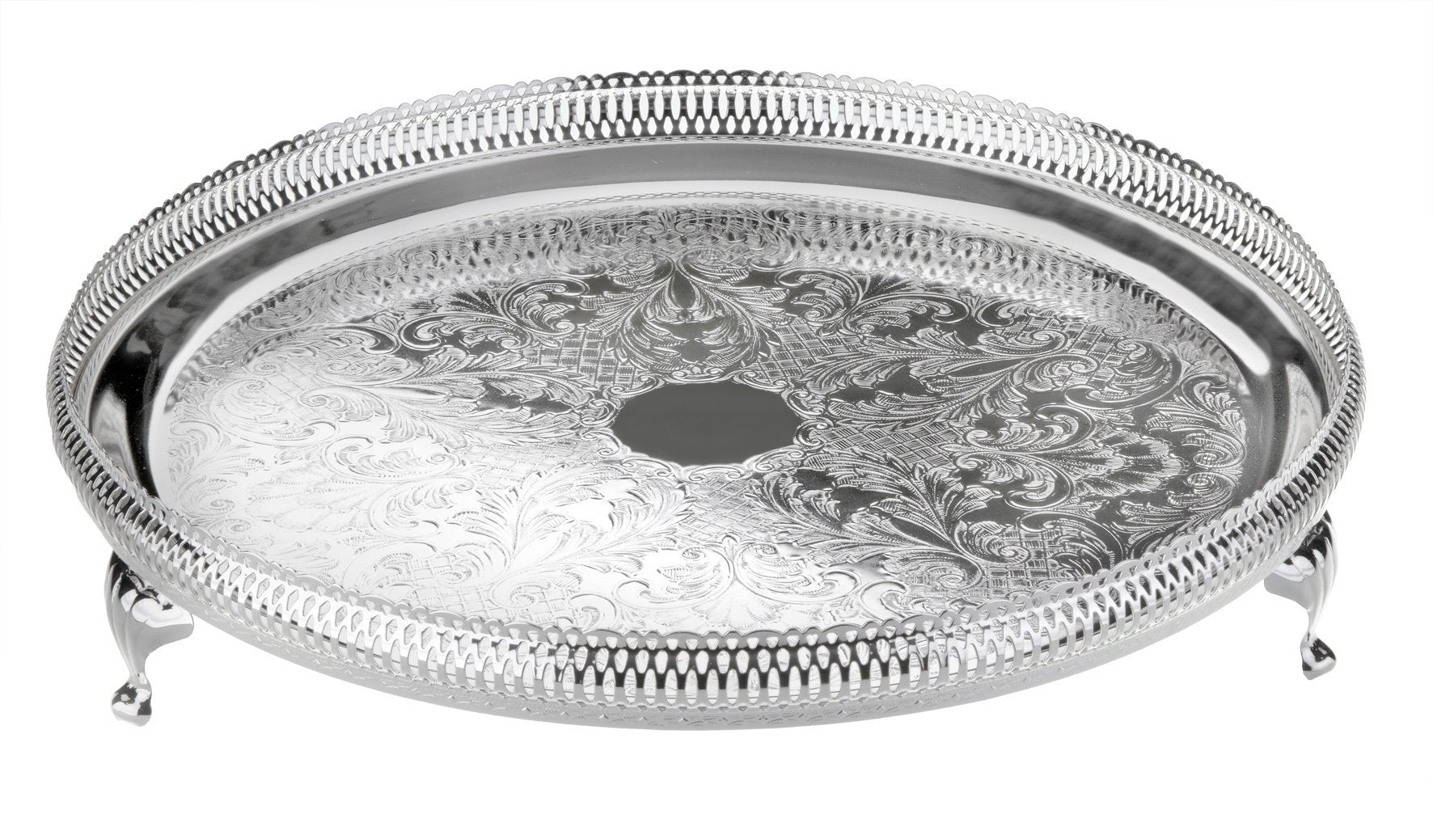 Queen Anne Round Tray With Legs Without Handle/Silver