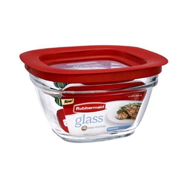 Rubbermaid Easy Find Lids Glass Food Storage Container, 946 ml, Racer Red - Whole and All