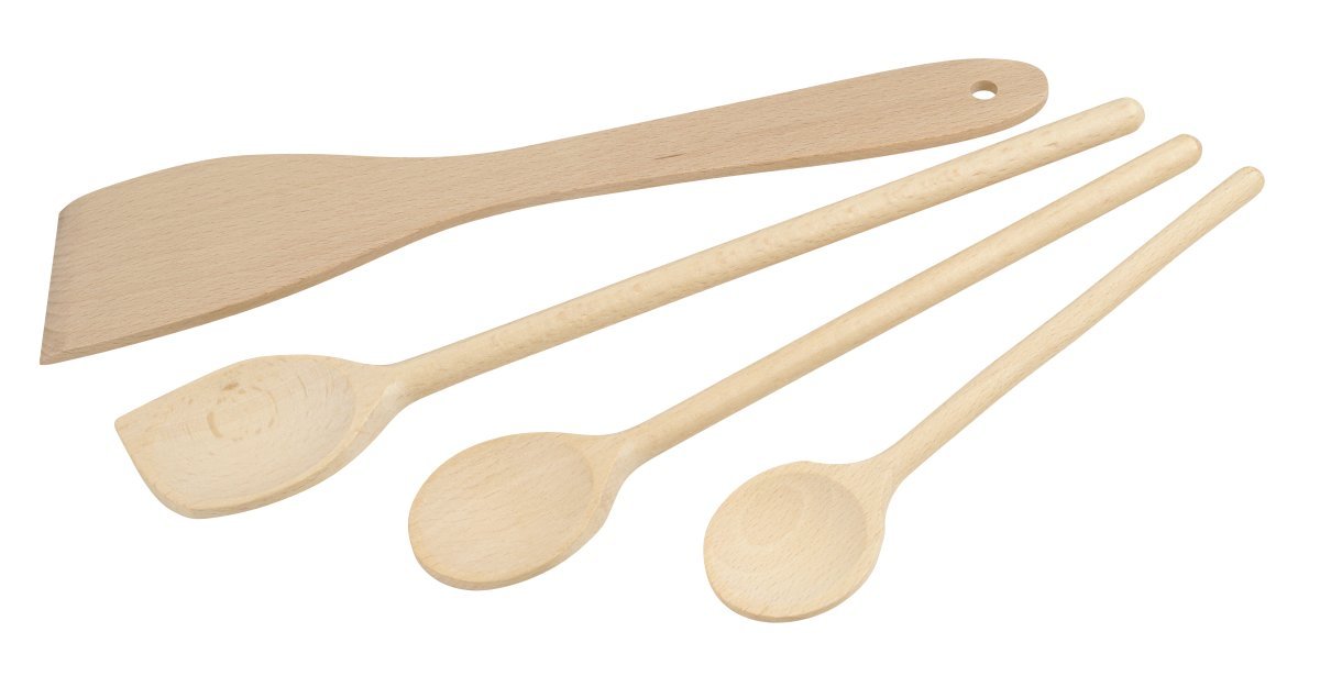 Fackelmann Nature Beech Wood Spoon/Turner Set, 4 pieces