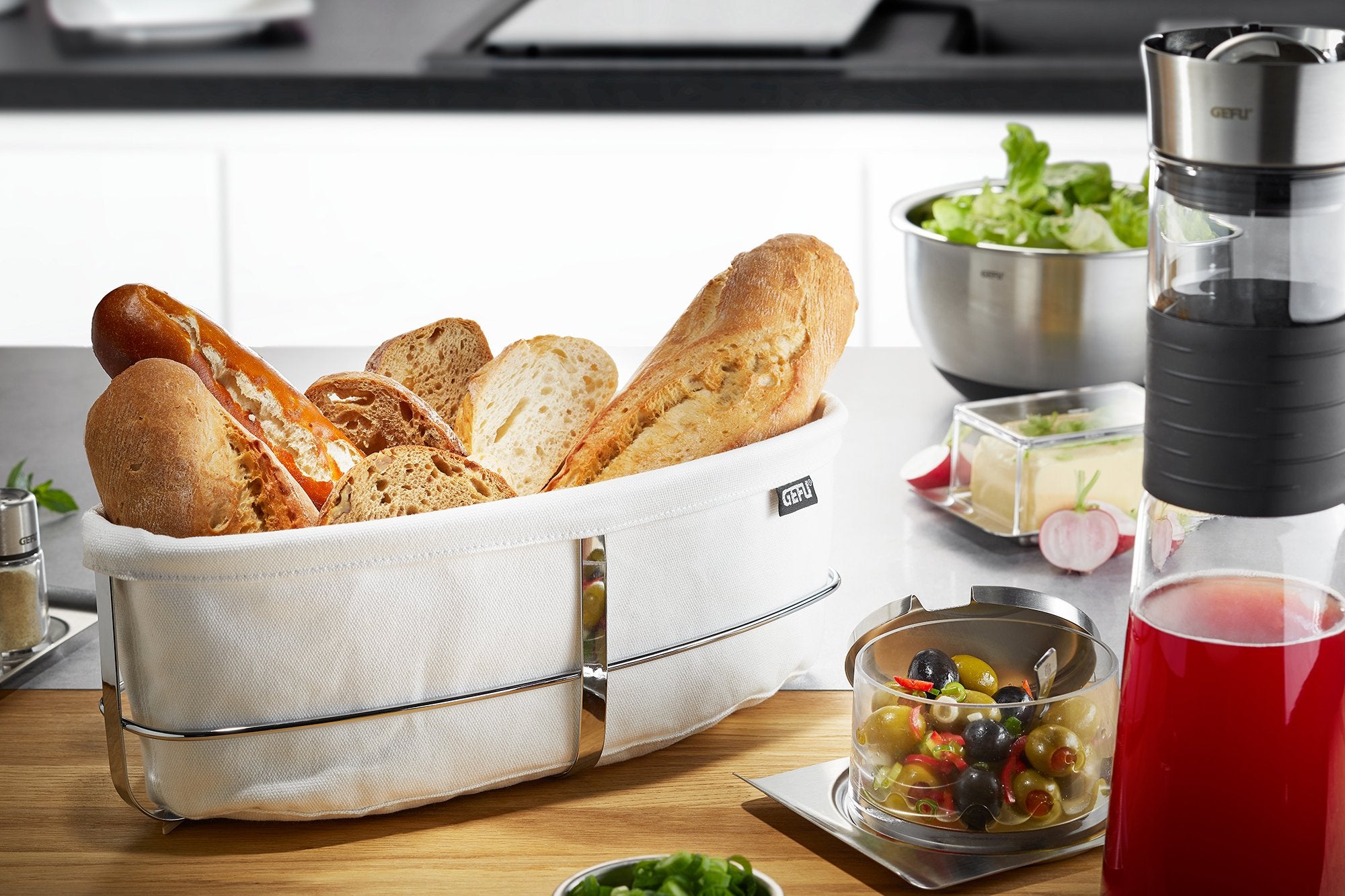 GEFU Bread Basket Brunch, Oval White - Whole and All