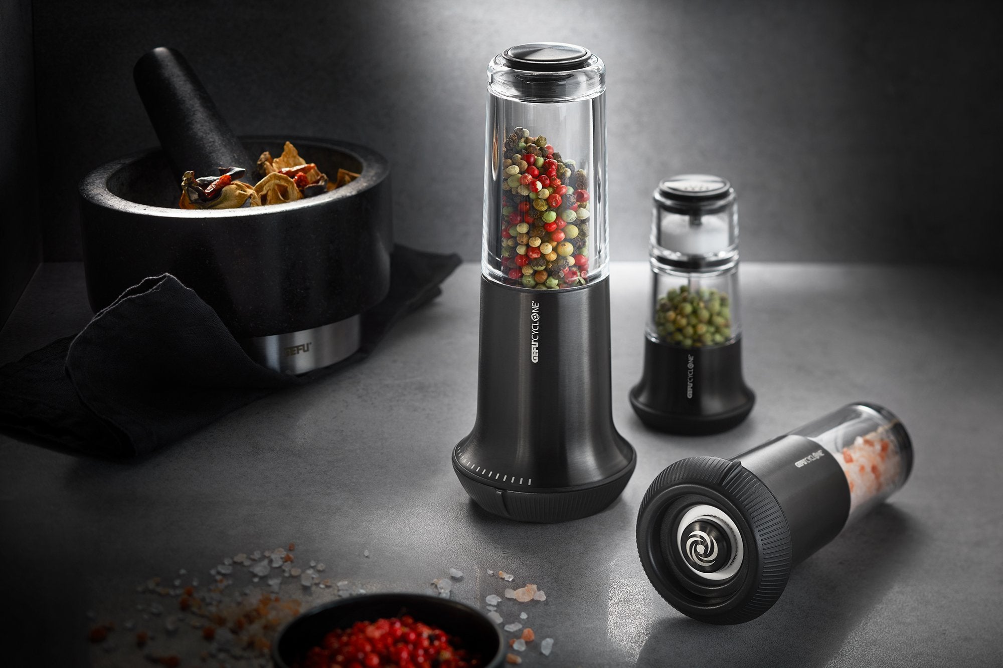 GEFU Pepper Mill With Salt Shaker X-Plosion®, Black - Whole and All