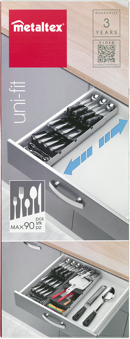 حامل أدوات مائدة بلاتيك قابل للتعديل من ميتالتكس ، صندوق مطبوع ، 40/49 × 15 × 6 سم