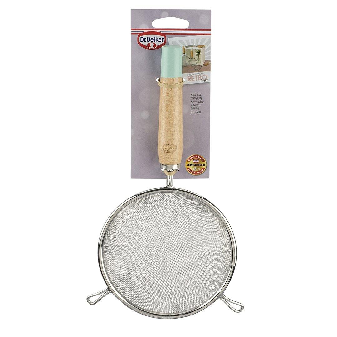 Dr. Oetker "Retro" Sieve With Wooden Handle, Light Green/Brown/Silver, 14X28 Cm - Whole and All