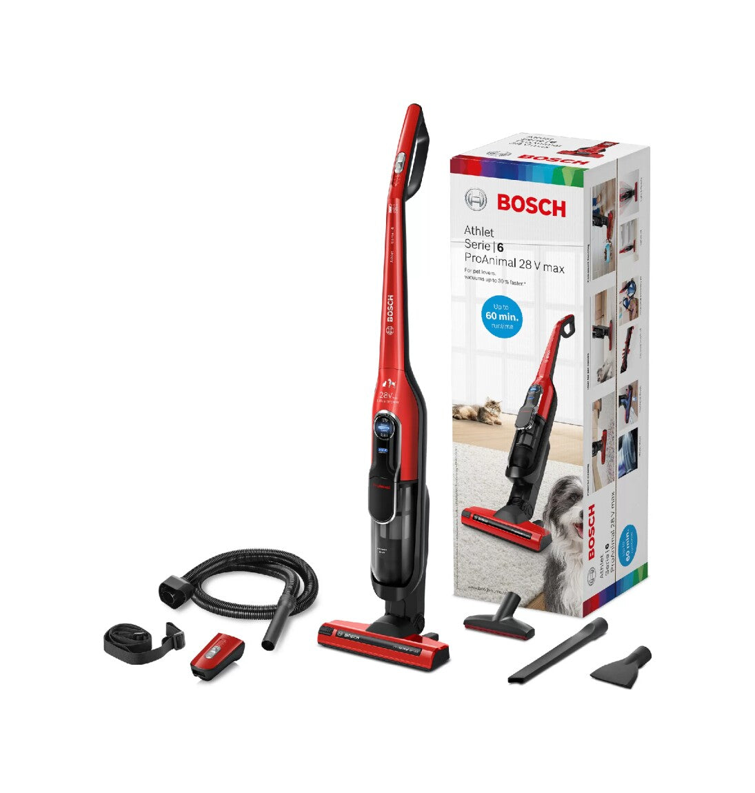 Bosch Rechargeable Handstick Vacuum Cleaner Athlet ProAnimal 28Vmax Red