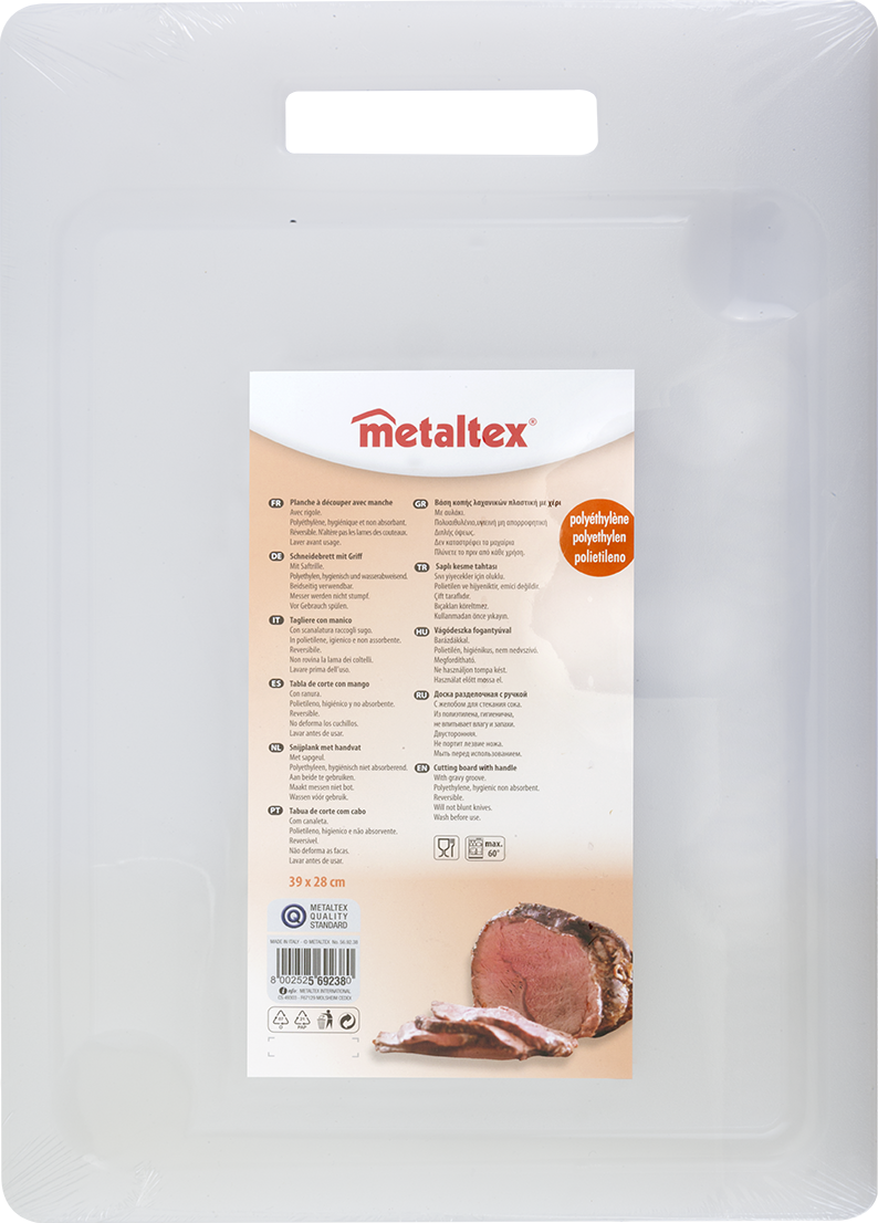 Metaltex Cutting Board With Handle, Shrink Packed With Label, 28X39 Cm