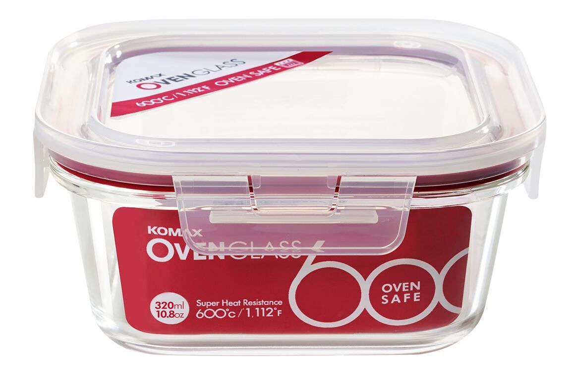 Komax Oven Glass Square Food Storage Container, 320 ml