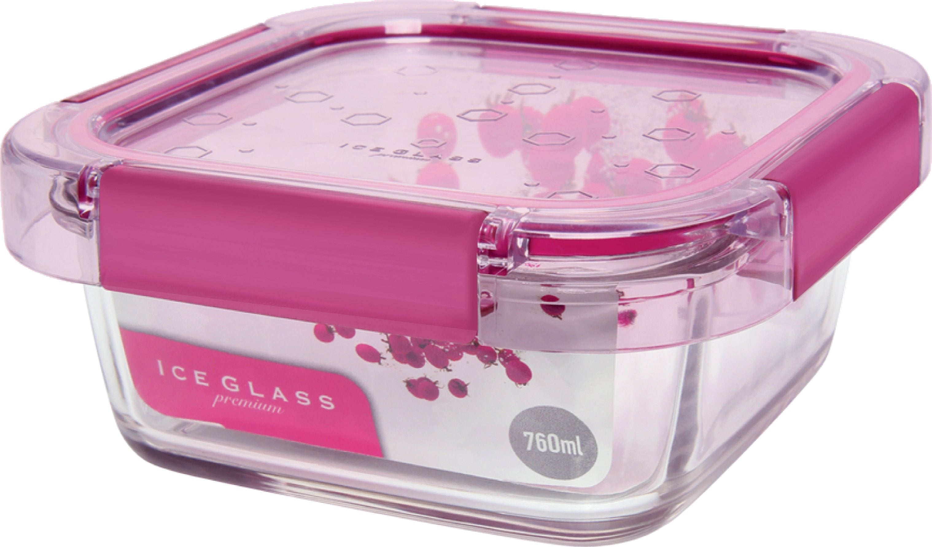 Komax Ice Glass Premium Square Food Storage Container, 760 ml (Magenta)