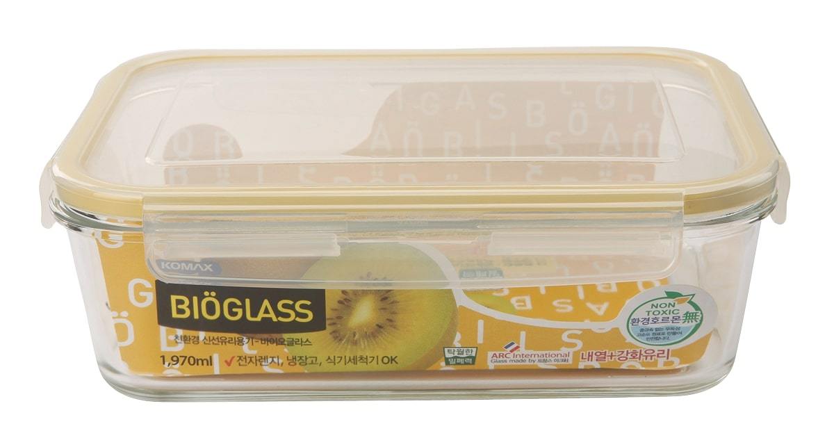 Komax Bioglass Rectangular Food Storage Container, 1.97 L