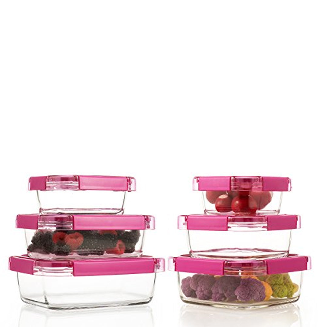 Komax Ice Glass Premium Square Food Storage Container, 1.22 L (Magenta) - Whole and All