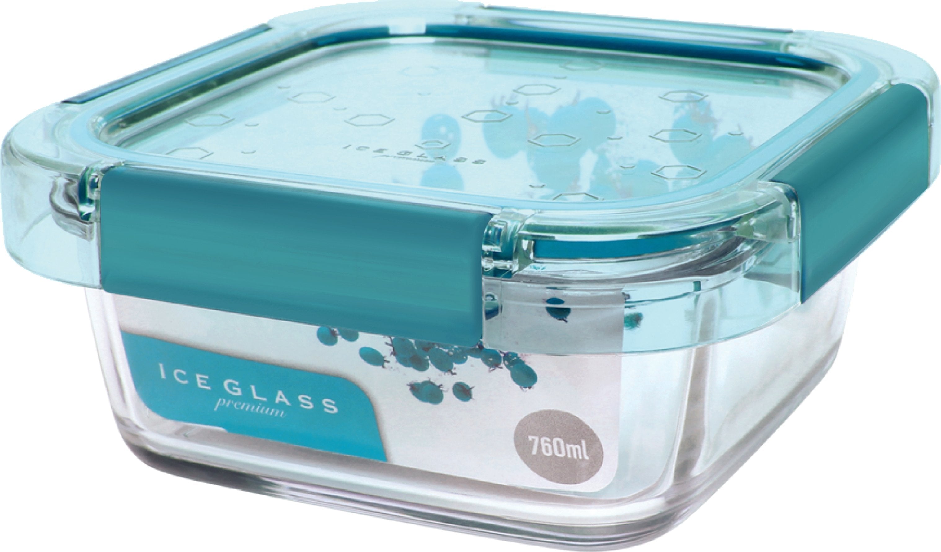 Komax Ice Glass Premium Square Food Storage Container, 760 ml (Mint)