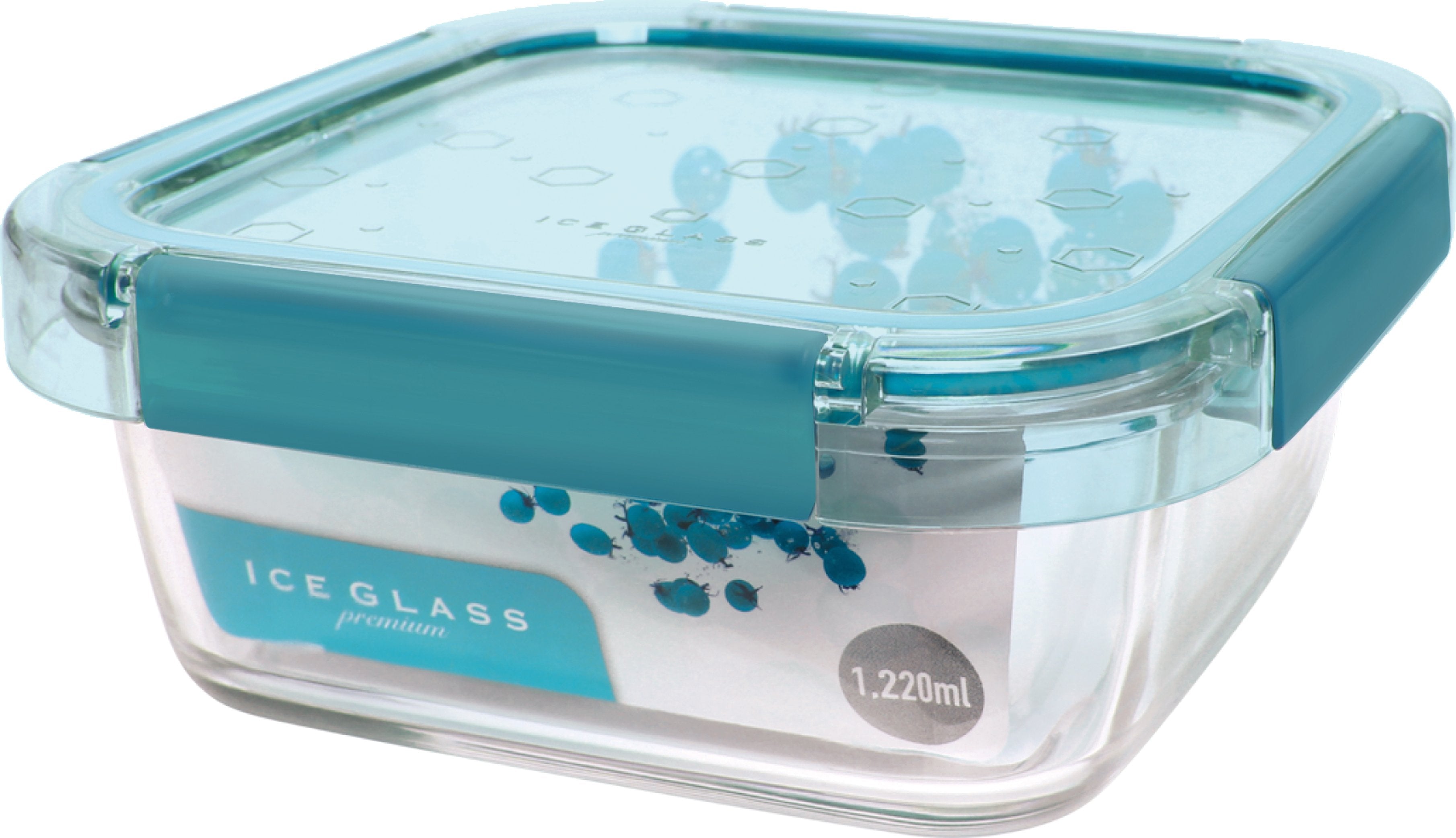 Komax Ice Glass Premium Square Food Storage Container, 1.22 L (Mint)