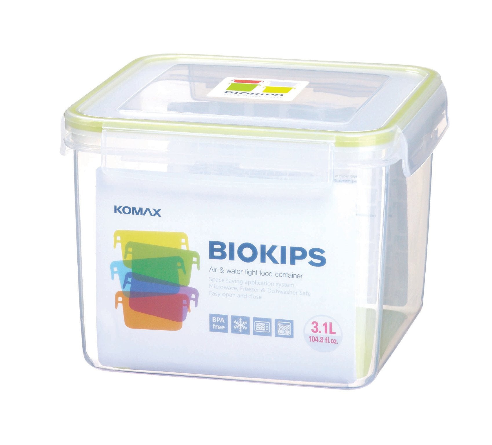 Komax Biokips Square Food Storage Container, 3.1 L