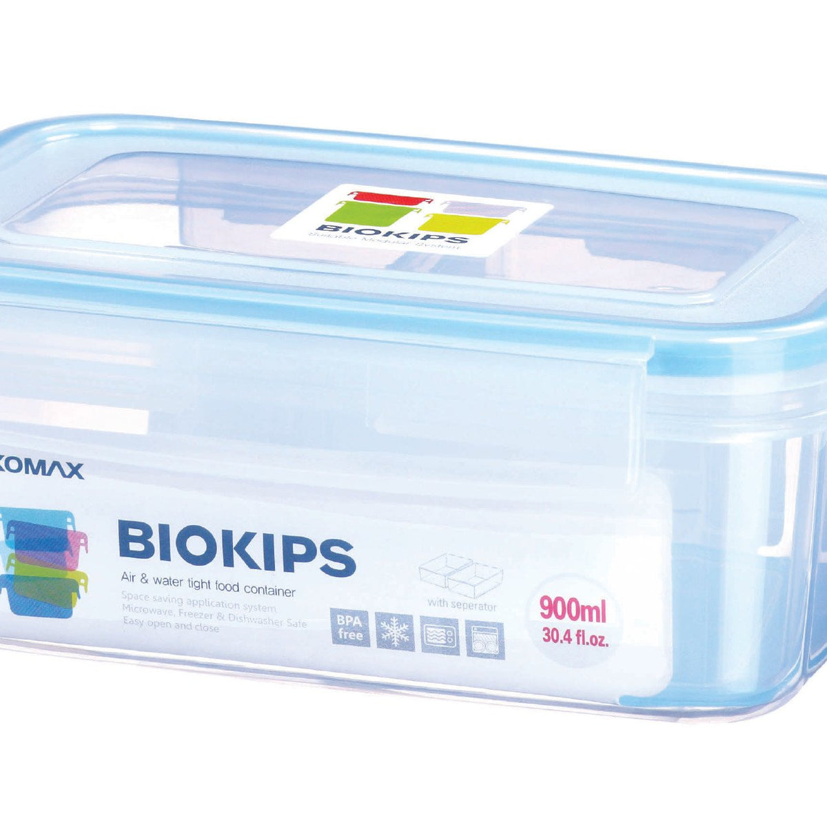 Komax Biokips Rectangular Air & Water Tight Food Container 450ml (15.2  fl.oz) includes two removeable dividers - GetStorganized