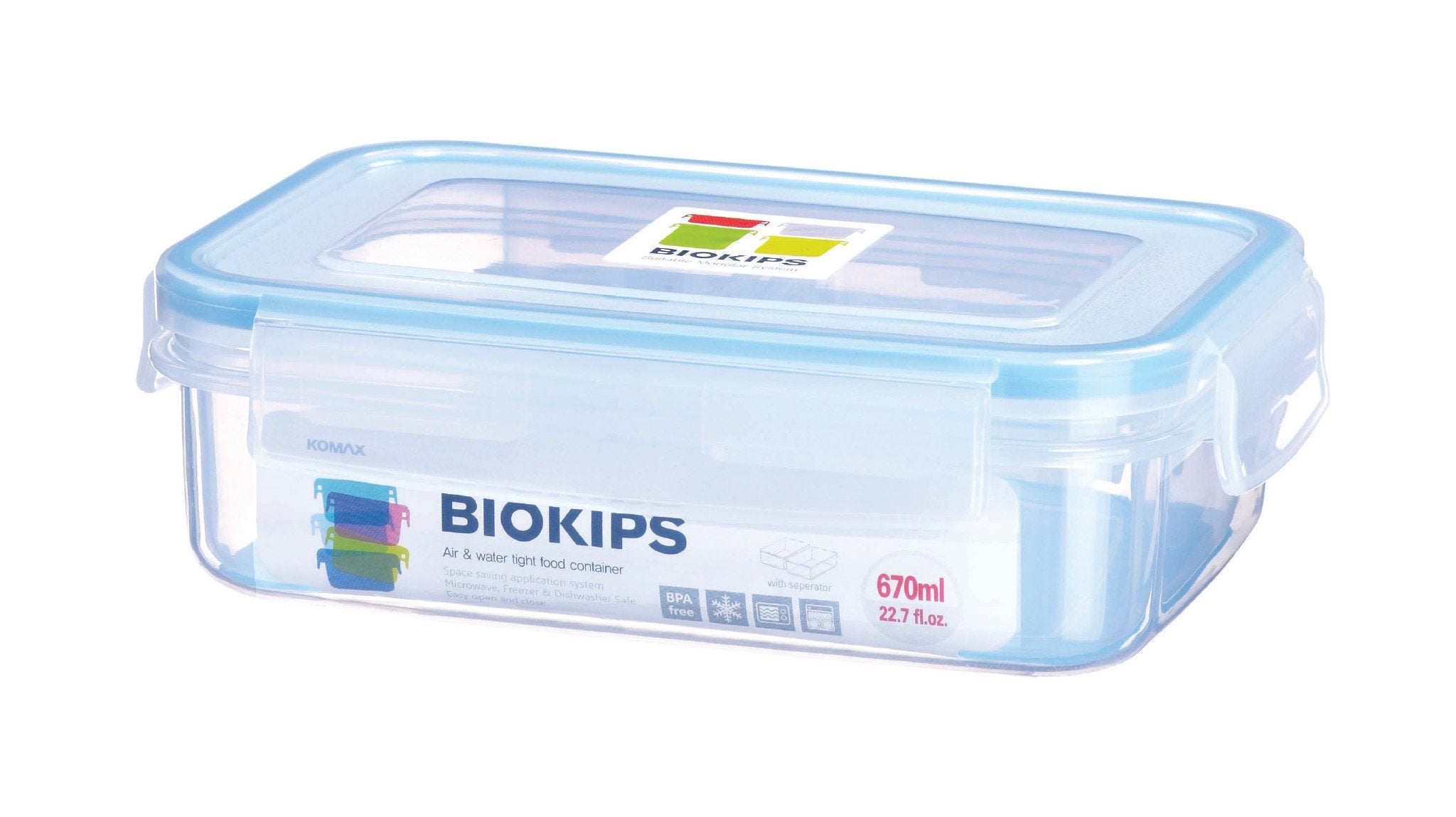 Komax Biokips Rectangular Food Storage Container With Separator, 670 ml
