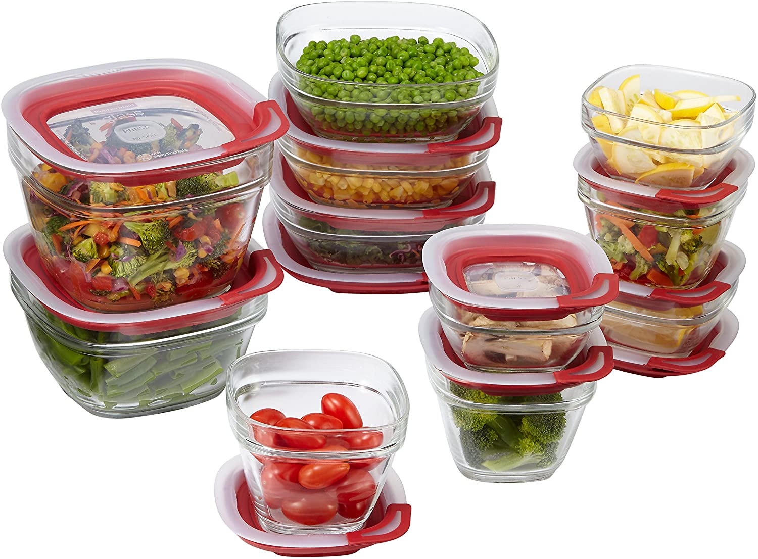 Rubbermaid Easy Find Lids Glass Food Storage Container, 946 ml, Racer Red - Whole and All