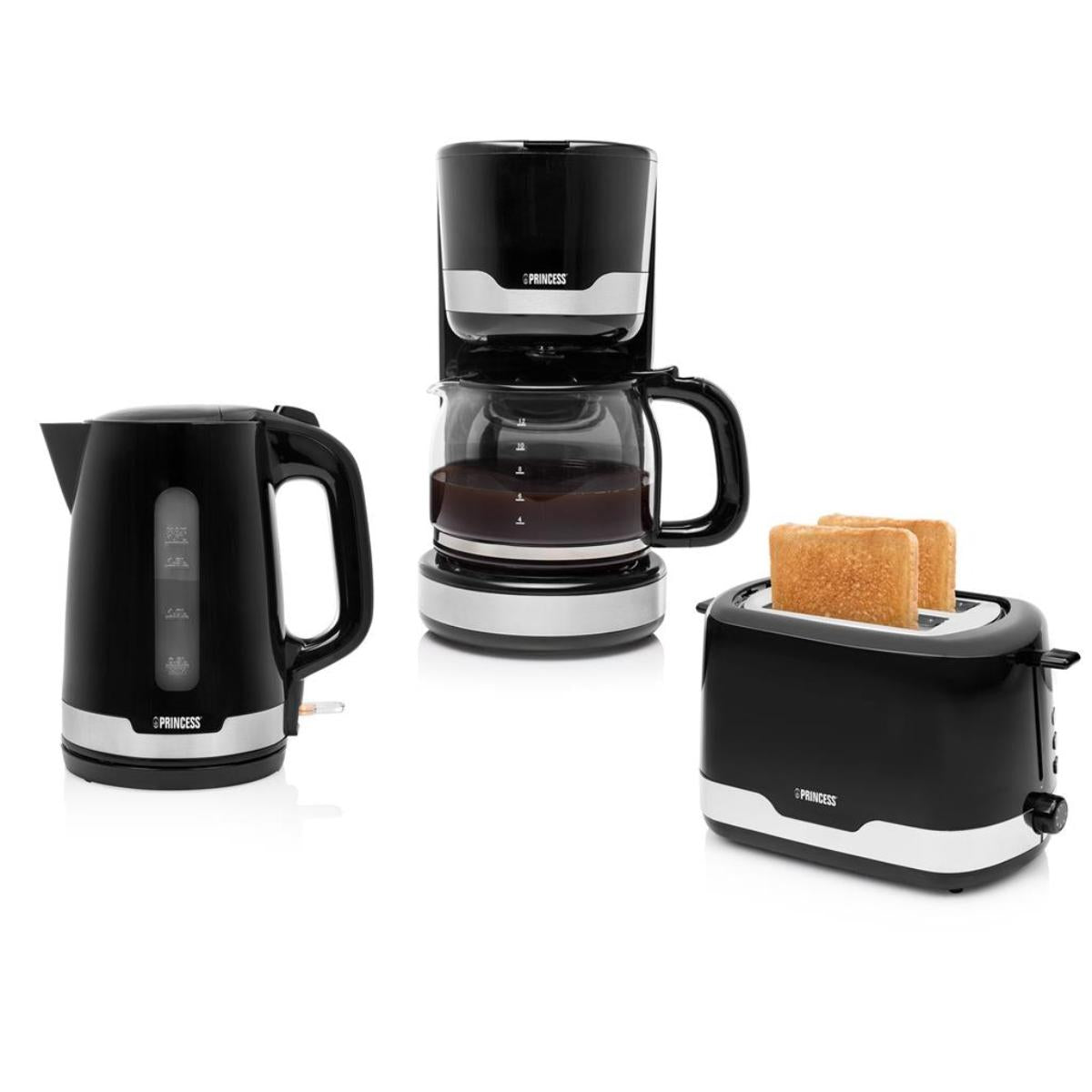 Princess Breakfast Set Toaster & Kettle, Stainless Steel & Coffee Maker