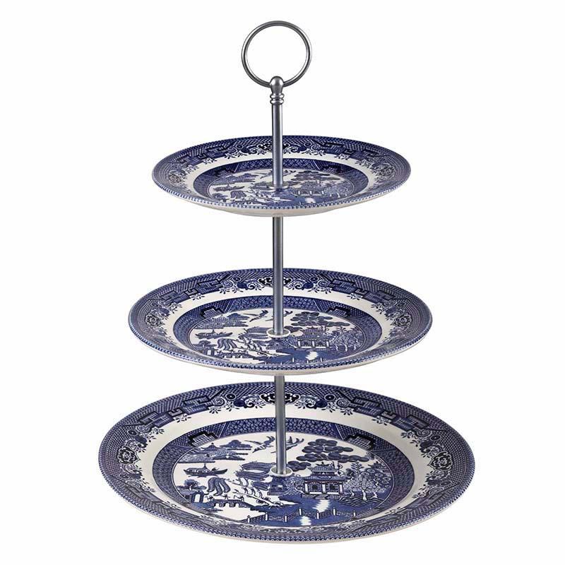 Churchill Blu Willow Mint Cake Stand 3 Tier Plain Box - Whole and All
